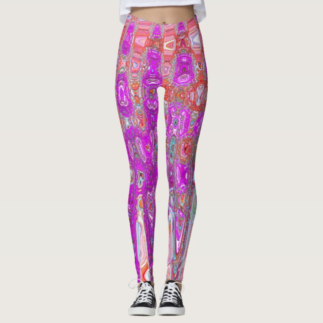 Leggings Vagues atomiques rétro abstraites violettes et ora (Devant)