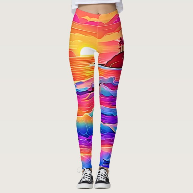 Leggings Vagues au coucher du soleil : rêve côtier vif (Devant)