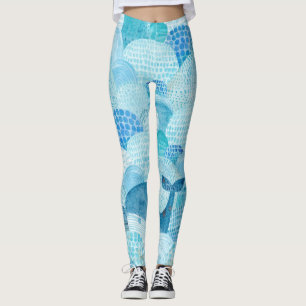 Leggings Vagues, baleine, texture bleu enfantine