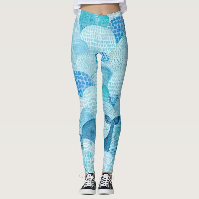Leggings Vagues, baleine, texture bleu enfantine (Devant)