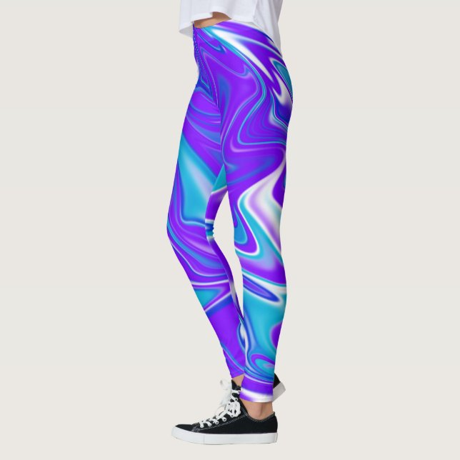 Leggings Vagues célestes : Le marbre bleu blanc et violet (Gauche)