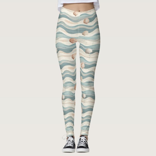 Leggings Vagues de coquillages de plage Boho (Devant)