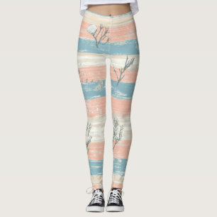 Leggings Vagues de corail et de coquillages côtiers à l'aqu