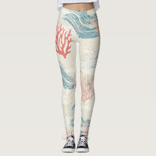 Leggings Vagues de corail et de coquillages côtiers à l'aqu