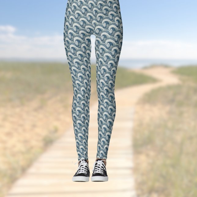 Leggings Vagues de plage polynésiennes et fleurs motif ethn (Créateur téléchargé)