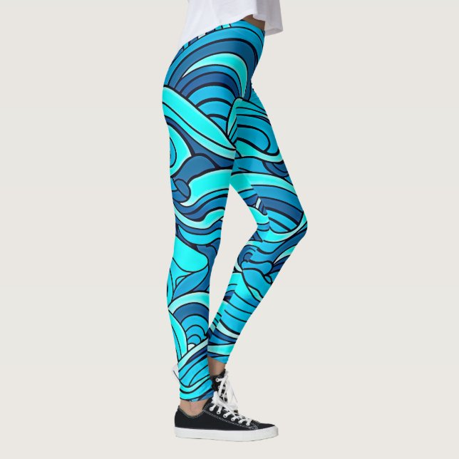 Leggings Vagues d'eau de l'océan bleu turquoise abstrait | (Droite)