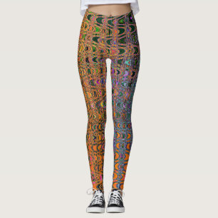 Leggings Vagues Orange Abstrait et Aqua Retro Boomerang
