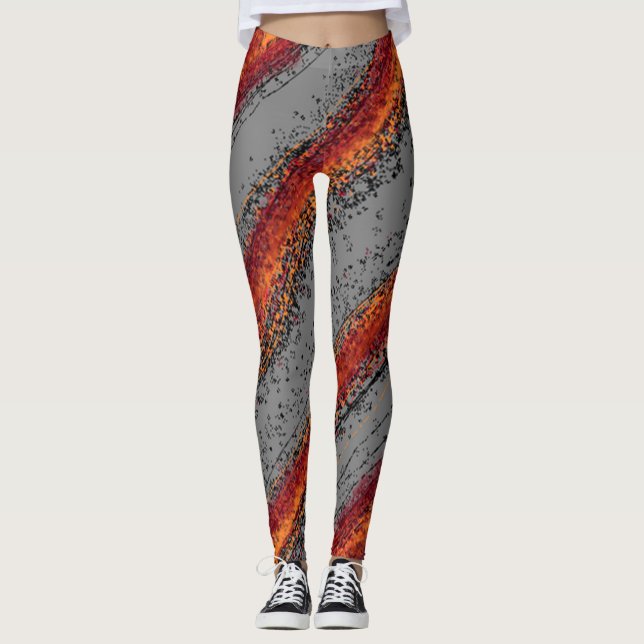 Leggings Vagues rouges et grises (Devant)