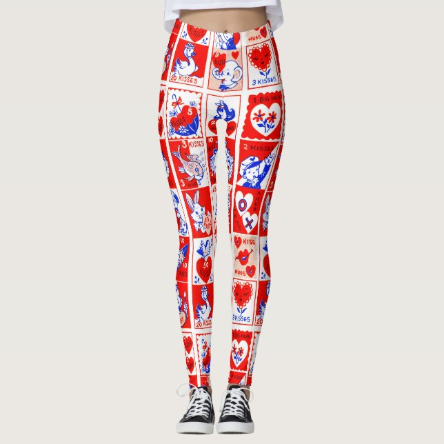Leggings Valentine Retro Love Hugs Motif (Devant)