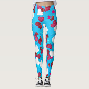 Leggings Valentine Romantique Balayage Coeurs Aqua Bleu Océ