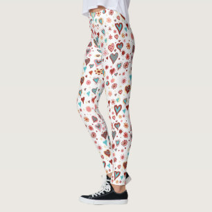 Leggings Valentines Coeurs Motif bleu rose rouge