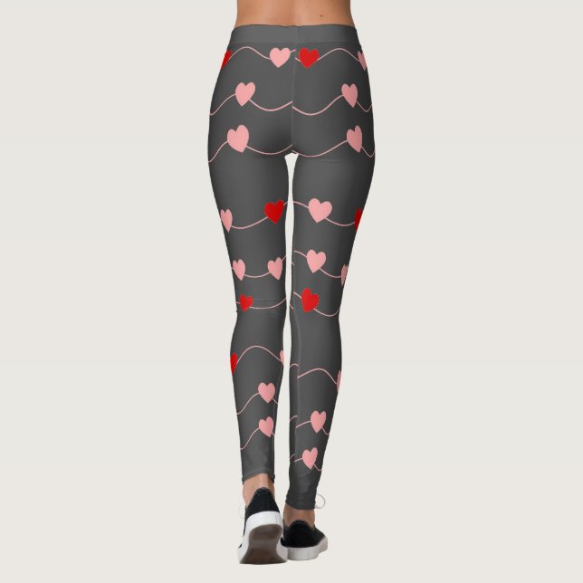 Leggings Valentines Day Cute String Hearts Rouge Rose Roman (Dos)