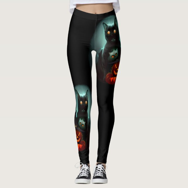 Leggings Vampire Chat et Assistant Citrouille Halloween Sur (Devant)