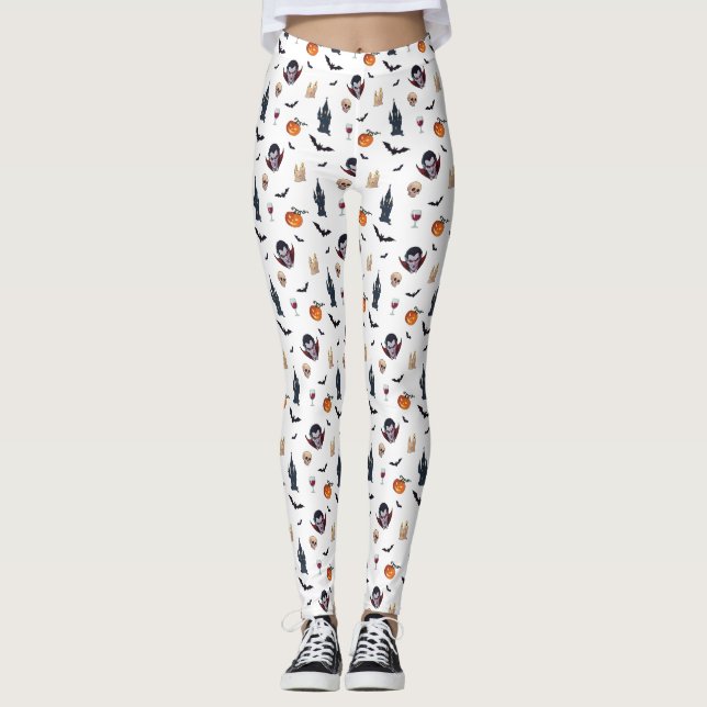 Leggings 🦇 Vampire Gothique Halloween Leggels 🎃 blanc 🖤 (Devant)