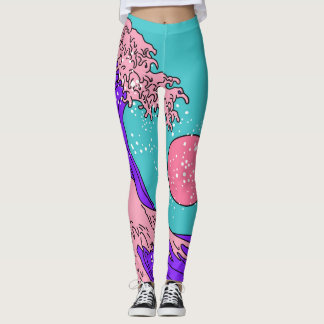 Leggings Vaporwave Great Wave : Art Océanique Stylisé