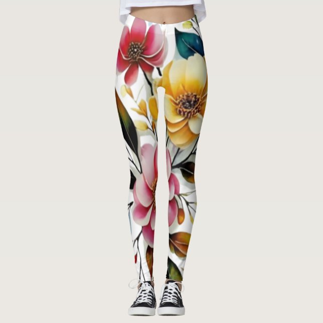 Leggings vecteur d'art floral rose pastel (Devant)
