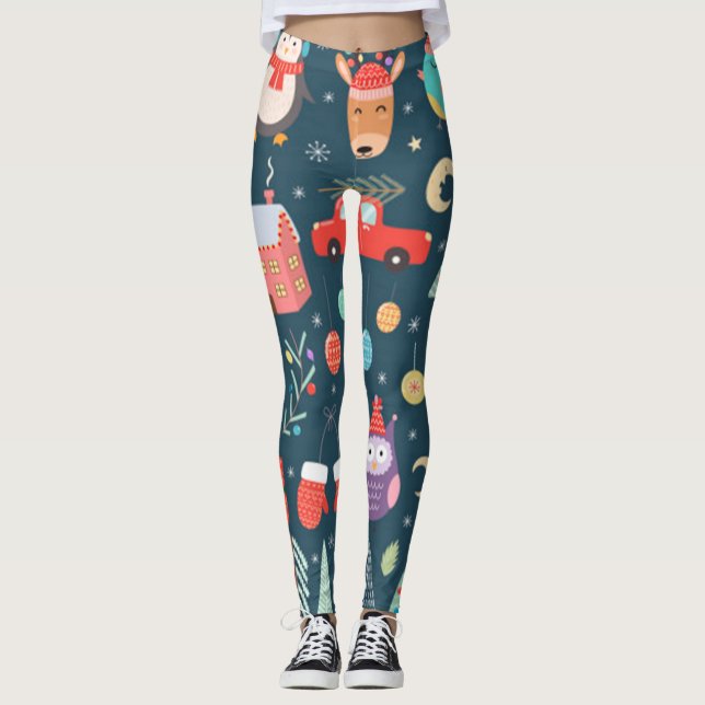 Leggings vectoriel set-mignon éléments de noël père Noël pi (Devant)
