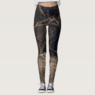 Leggings Veines dorées en marbre foncé Brown