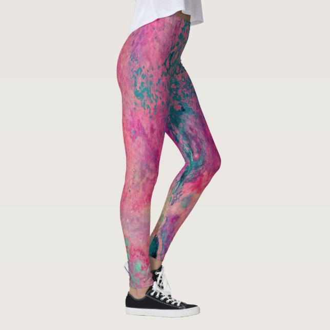 Leggings « Vellum éthéré » – Abstrait bleu sarcelle rose    (Droite)