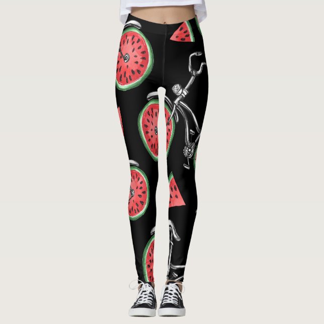 Leggings Vélos à roue de pastèque, motif d'été. (Devant)