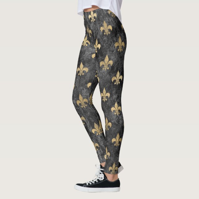 Leggings Velours noir Fleur de Lis Mardi Gras Orleans (Gauche)