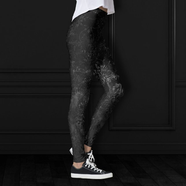 Leggings Velvety Onyx Damask | Black Vampy Grunge Baroque (Créateur téléchargé)