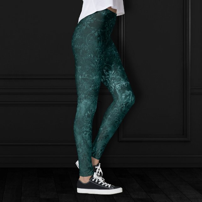 Leggings Velvety Turquoise Damask | Grunge vert foncé Baroq (Créateur téléchargé)