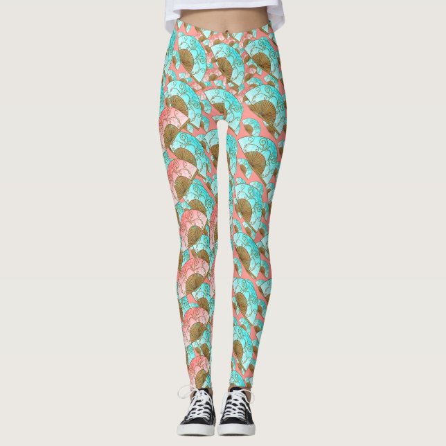Leggings Ventilateurs fantaisistes orientaux en rose chaud, (Devant)