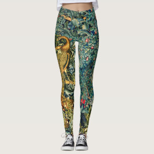 LEGGINGS VERDURE, ANIMAUX FORESTIERS, PEACOCK EN VERT FLORA