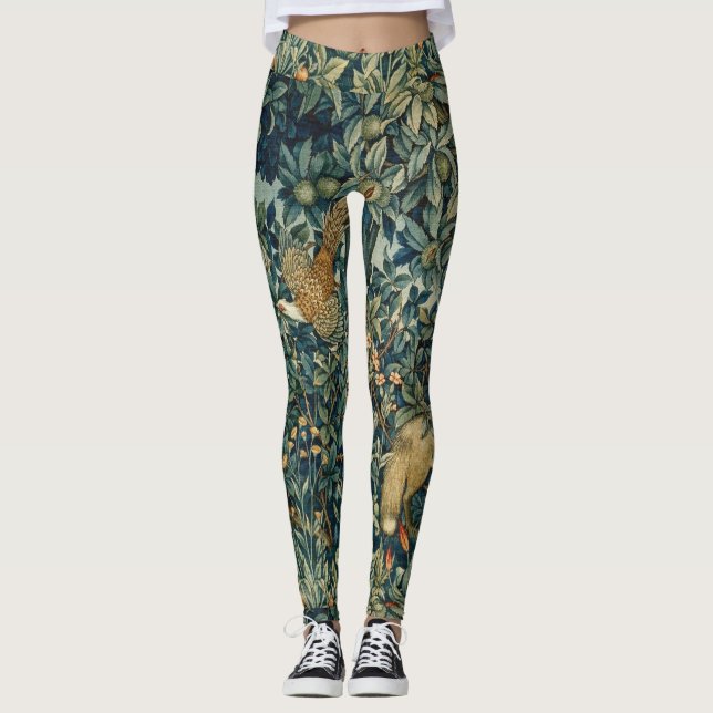 Leggings VERDURE, ANIMAUX FORESTIERS Pheasant, Fox, Vert Fl (Devant)