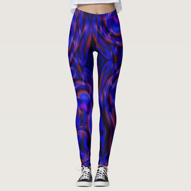 Leggings Vérificateurs courbes bleus virtuels dans l'illusi (Devant)