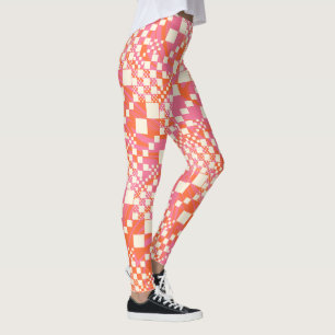 Leggings Vérifié, Chèques - rose, orange et crème