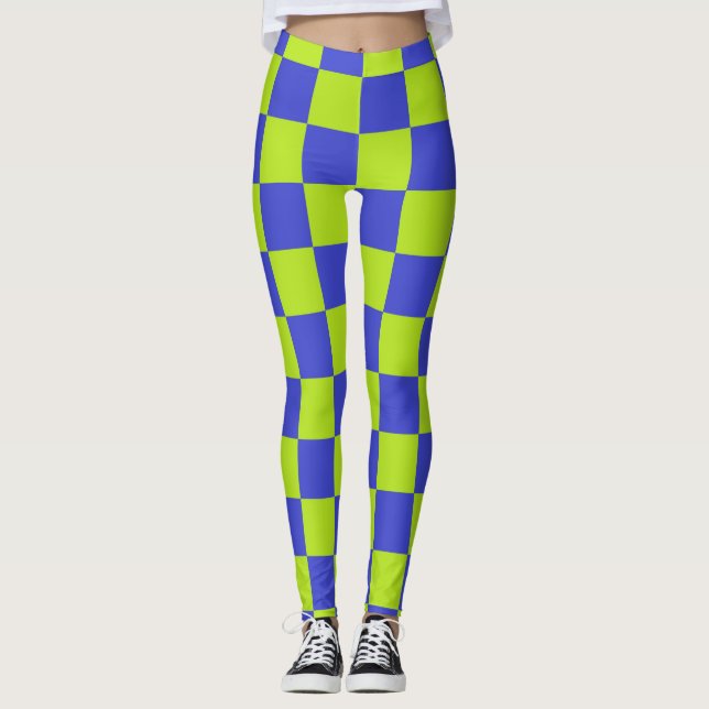 Leggings Vérifié vert citron et bleu  (Devant)