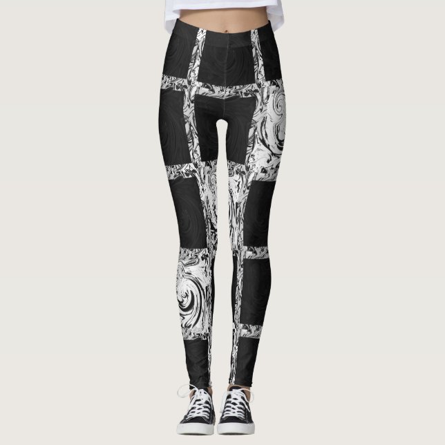 Leggings vérifier le motif noir blanc (Devant)