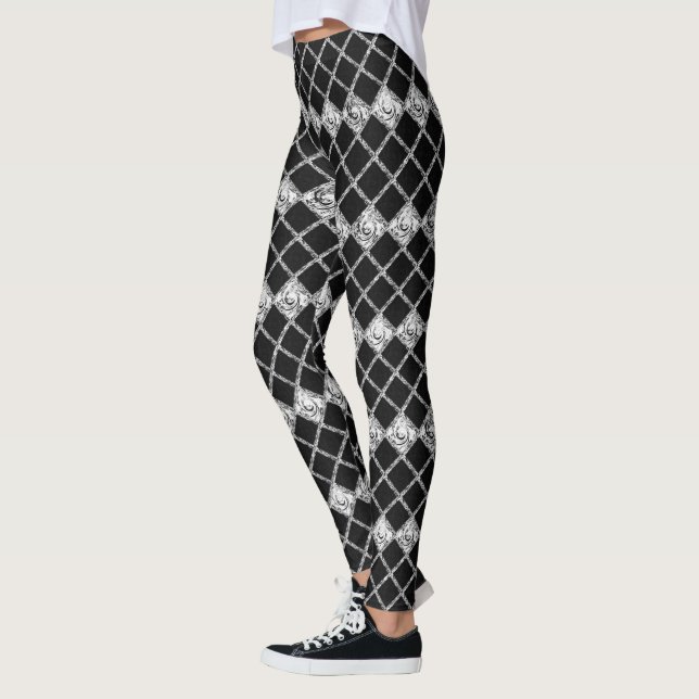 Leggings vérifier le motif noir blanc (Gauche)