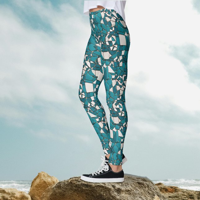Leggings Verre brisé abstrait géométrique sarcelle moderne (Créateur téléchargé)