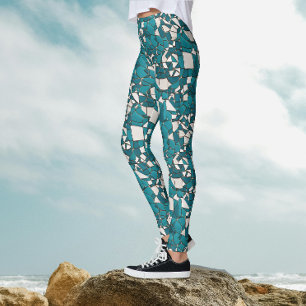 Leggings Verre brisé Turquoise géométrique moderne Abstrait