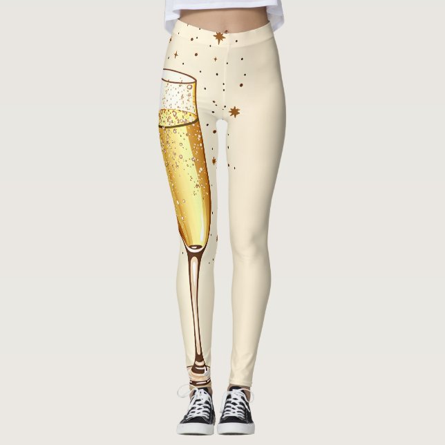 Leggings Verre de champagne étincelante Imprimer en beige e (Devant)