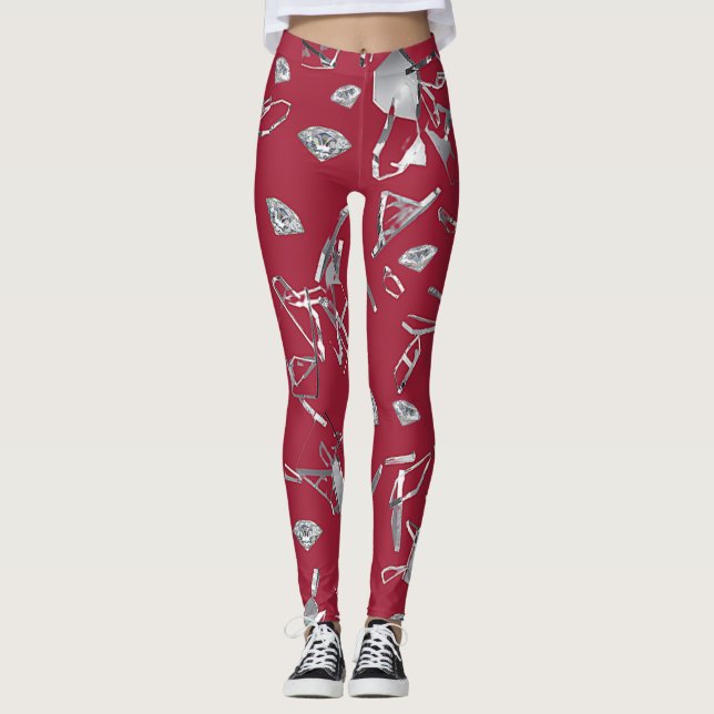 Leggings Verre et diamants brisés en rouge (Devant)