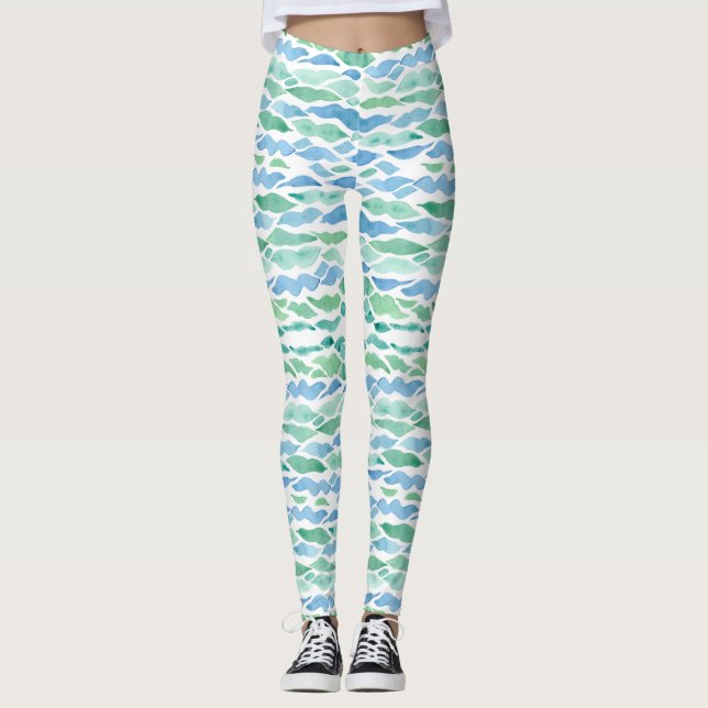 Leggings Verre marin moderne Plage Vague Motif Aquarelle Ar (Devant)