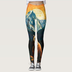 Leggings Verre tendu Faune Montagne Ours couché de soleil