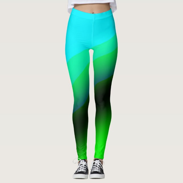 Leggings Vert bleu arc-en-ciel texture abstraite motif art  (Devant)