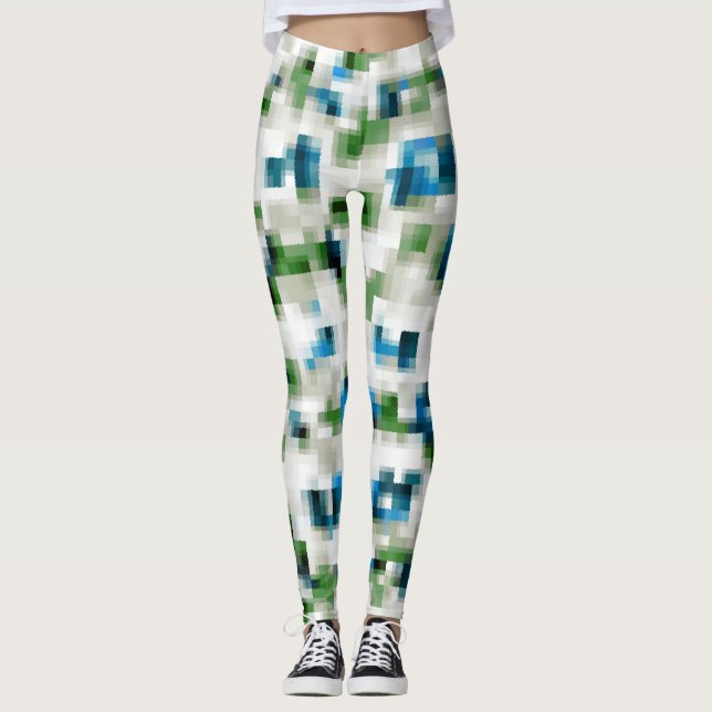 Leggings Vert bleu gris blanc Motif Abstrait   (Devant)