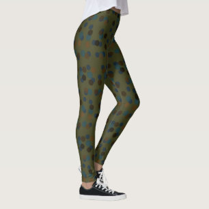 Leggings vert, bleu, marron, bronze et pois noir