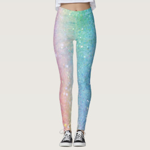 Leggings Vert bleu rose en pastel d'Ombre de paillettes de
