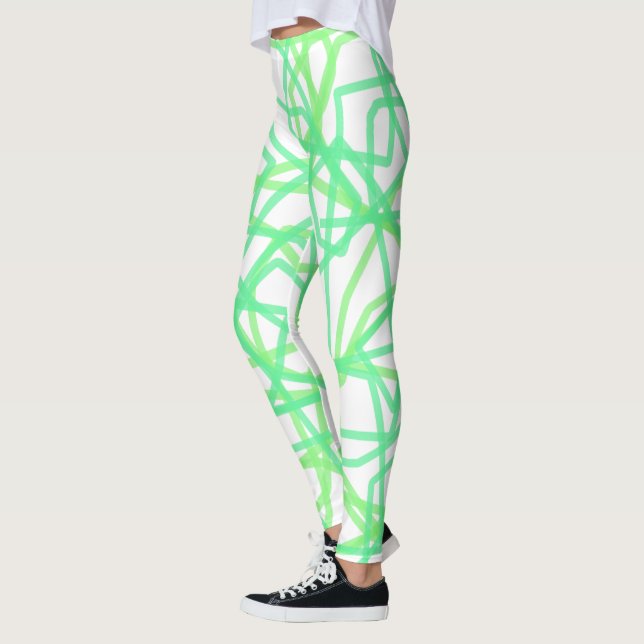 Leggings Vert Citron et Rayures Blanches Gribouillis Abstra (Gauche)