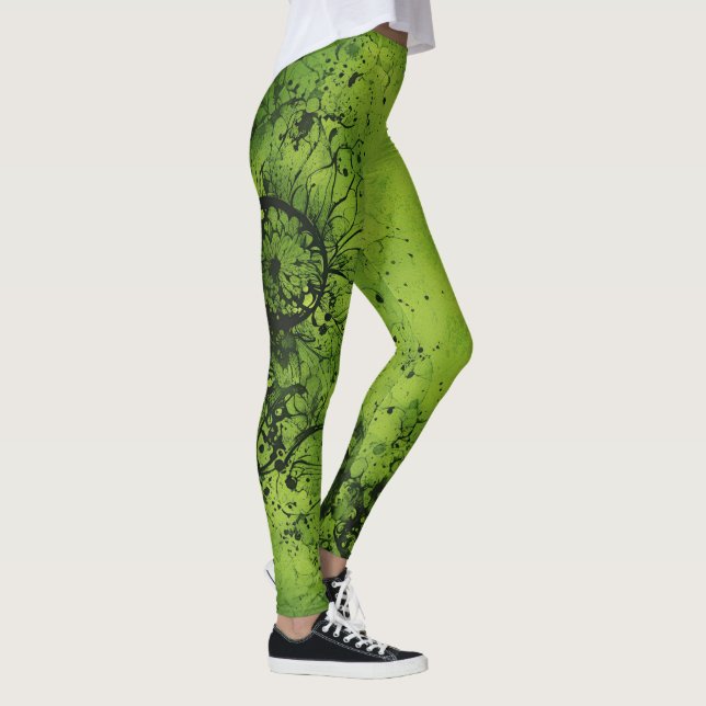 Leggings Vert Citron Grunge avec Accents Noirs (Droite)