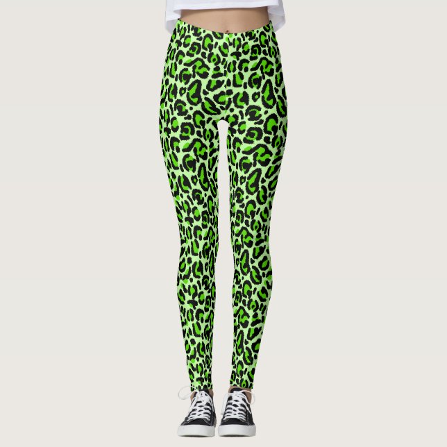 Leggings Vert Citron Imprimé Léopard y2k (Devant)