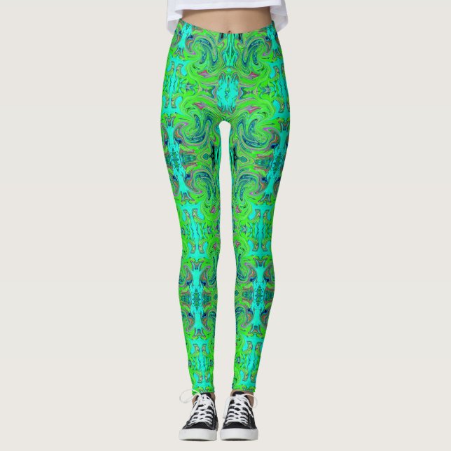 Leggings Vert citron vert et bleu Super Art rétro Abstrait (Devant)