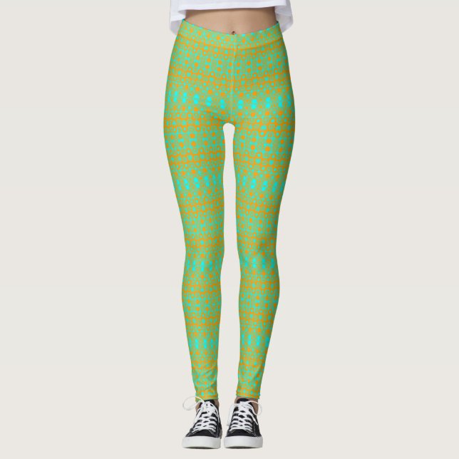 Leggings Vert clair et Motif orange (Devant)